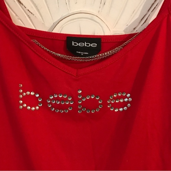 NWT bebe red sequin top w/draping chain across chest Sz M - Picture 2 of 7